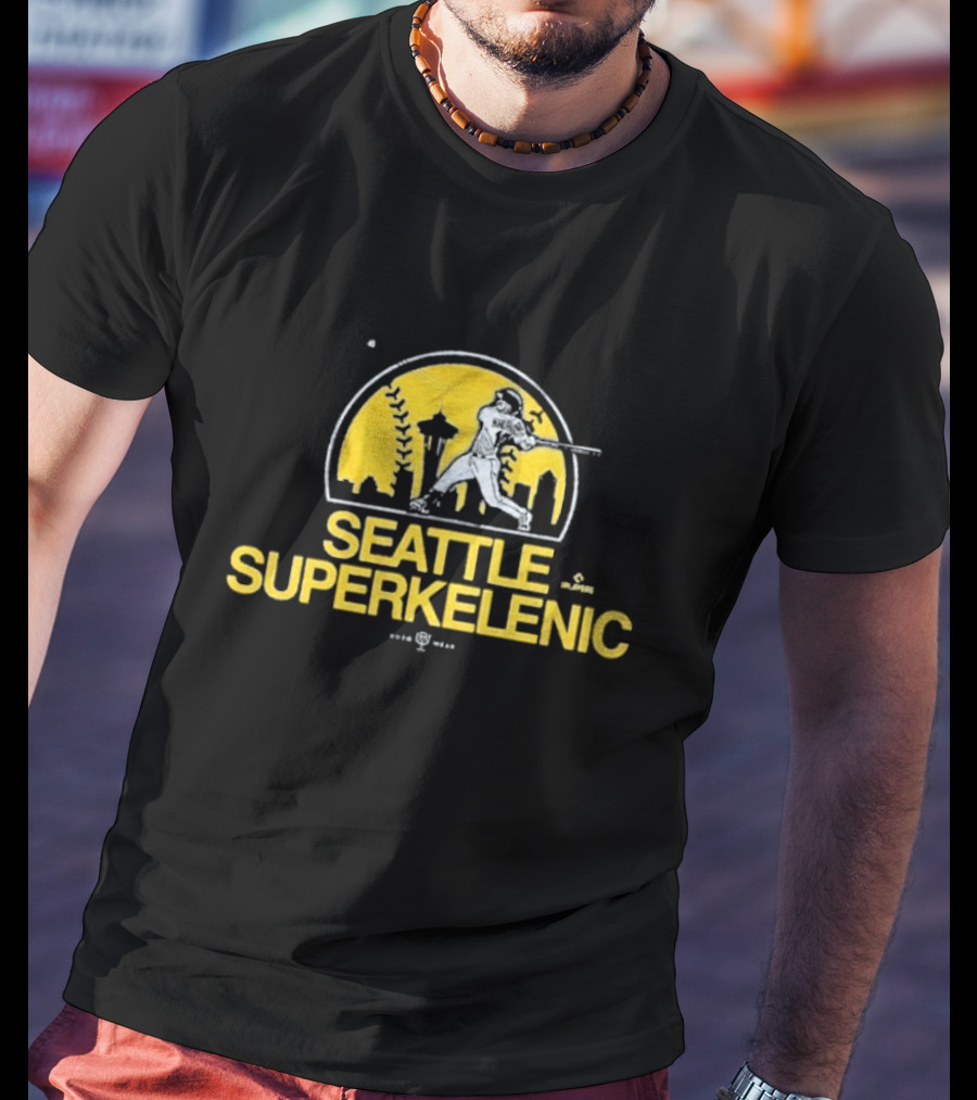 Seattle SuperKelenic Player Silhouette With Space Needle And Cityscape T-Shirt