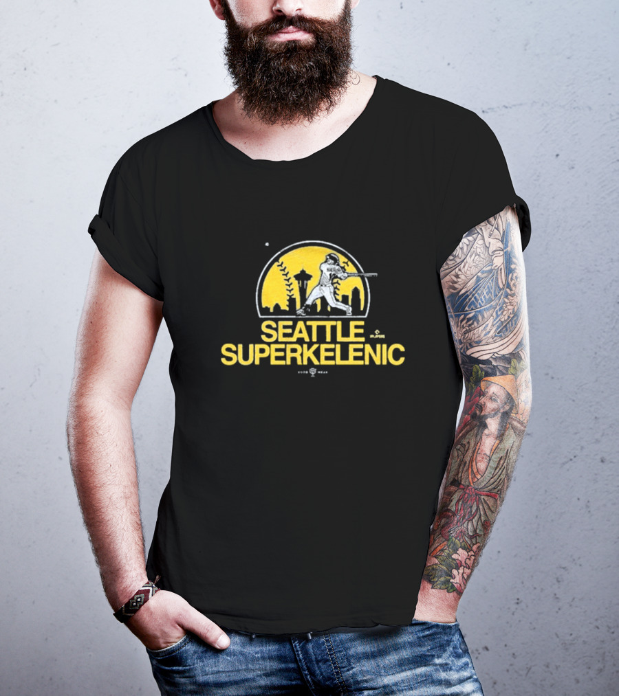 Seattle SuperKelenic Player Silhouette With Space Needle And Cityscape T-Shirt