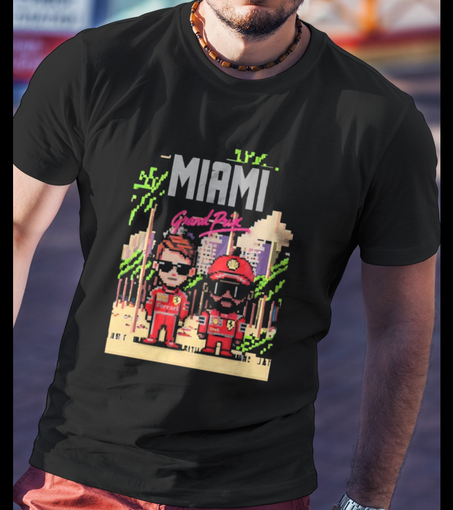 Lewis Hamilton Charles Leclerc Ferrari Team Pixel Style Miami Grand Prix 2025 T-Shirt