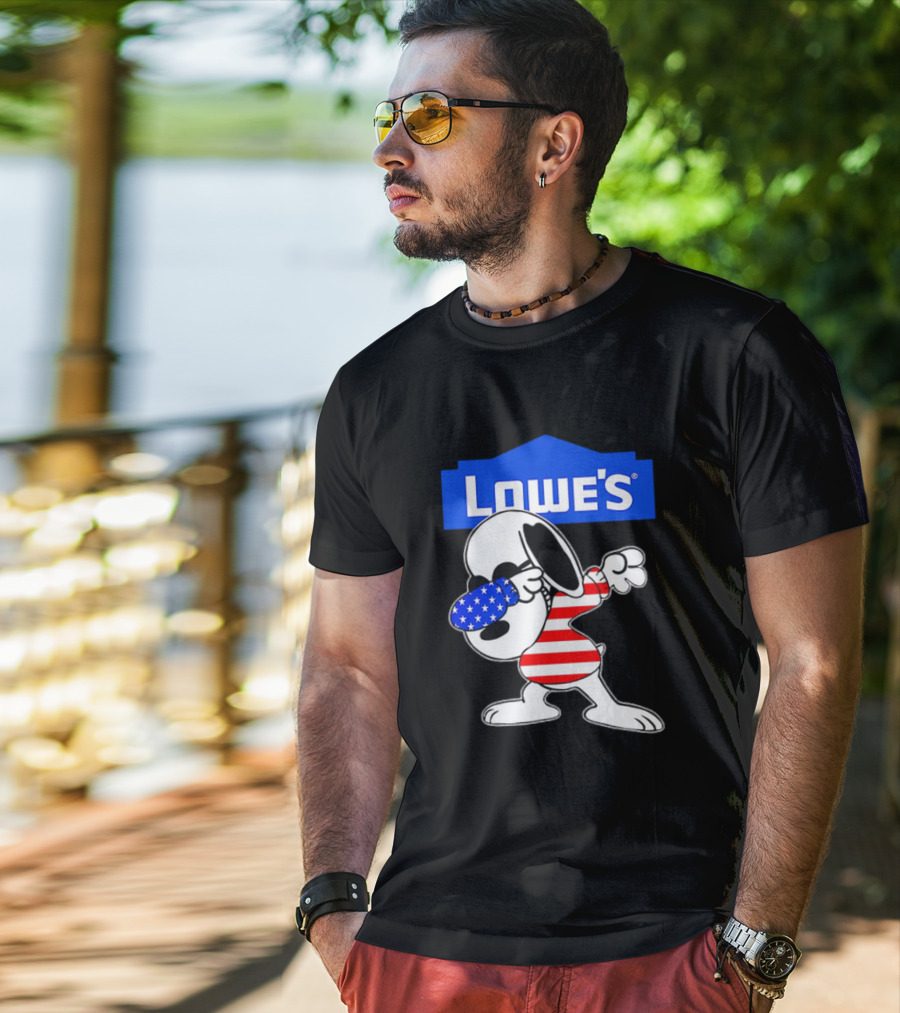 Lowe's Snoopy Dabbing American Flag Stripes T-Shirt