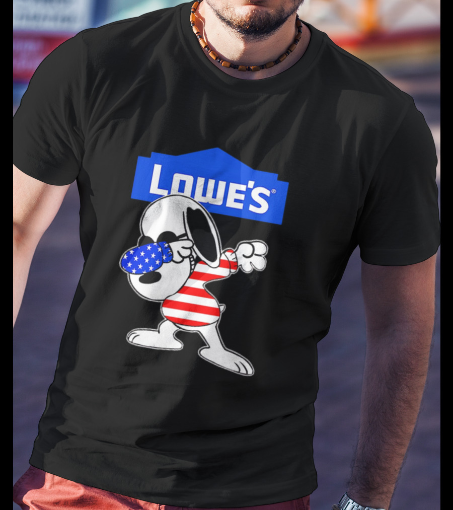 Lowe's Snoopy Dabbing American Flag Stripes T-Shirt