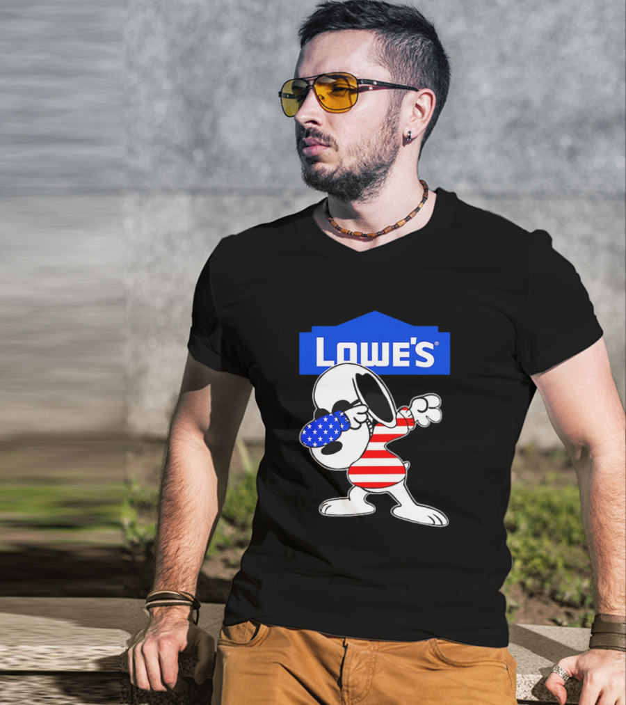 Lowe's Snoopy Dabbing American Flag Stripes T-Shirt