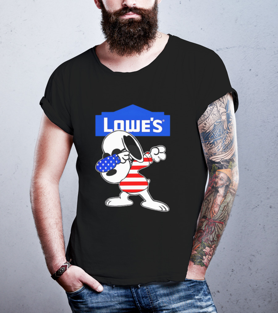 Lowe's Snoopy Dabbing American Flag Stripes T-Shirt