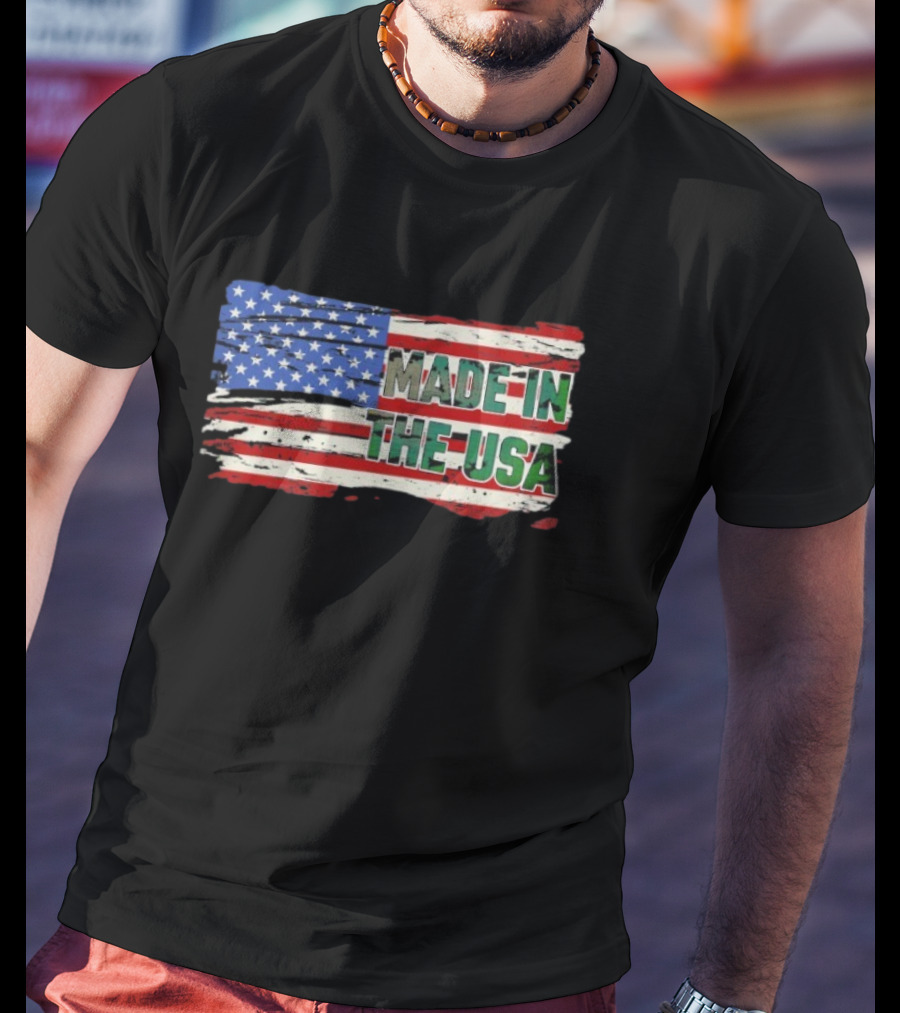 Made In The USA American Flag Stars Stripes Vintage Look T-Shirt