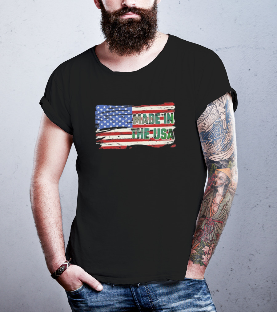 Made In The USA American Flag Stars Stripes Vintage Look T-Shirt
