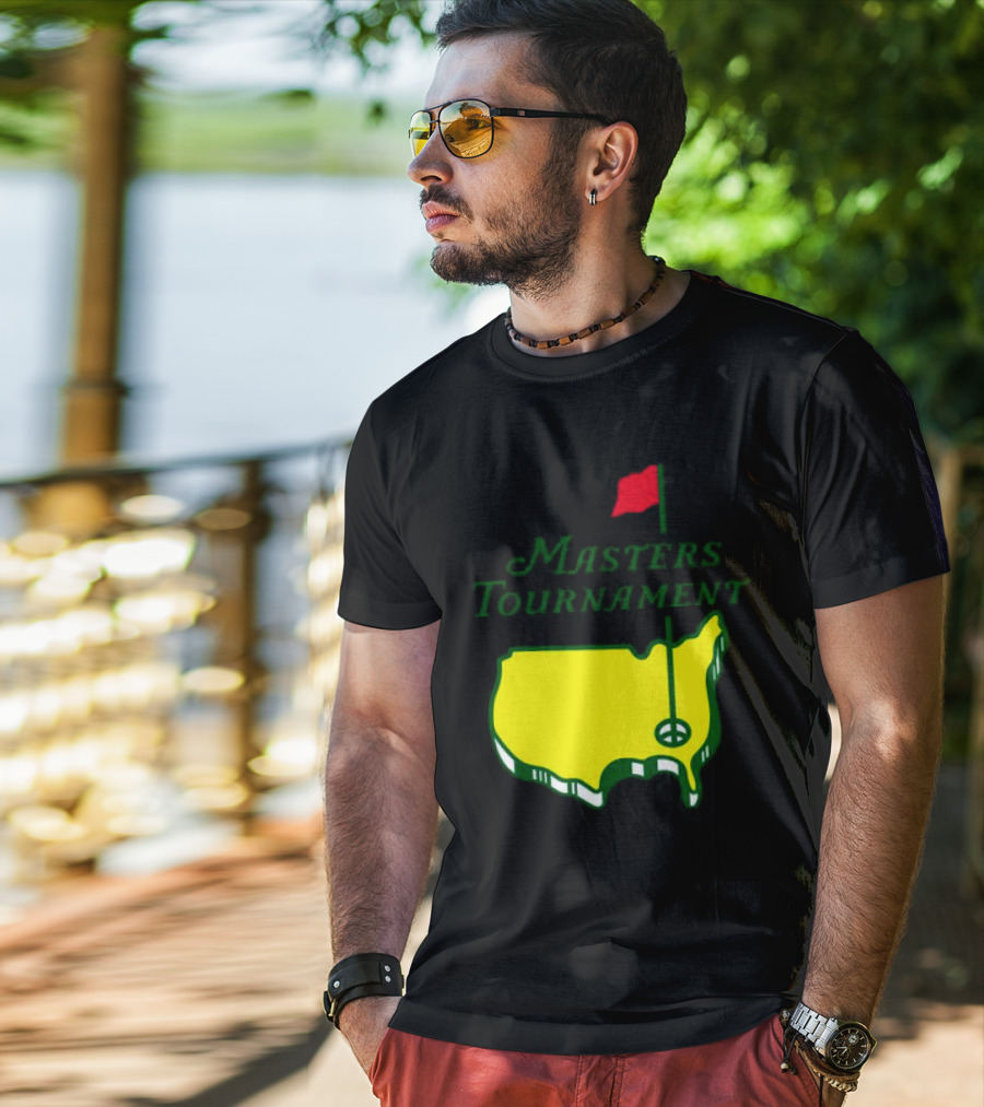 Masters Tournament Yellow Map With Red Flag T-Shirt