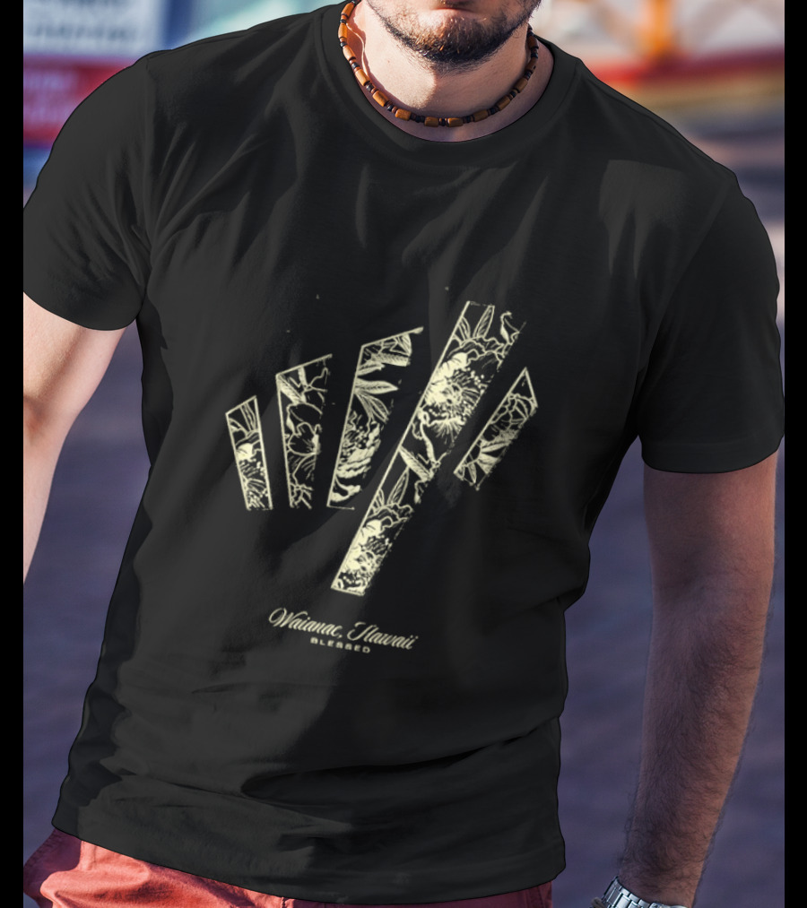 Waianae Hawaii Blessed Max Holloway Undeniable Floral Stripes T-Shirt