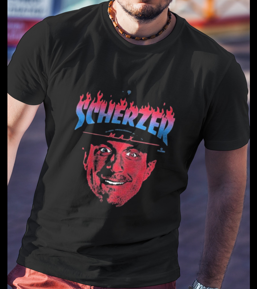 Max Scherzer Flames Face Blue And Red Illustration T-Shirt