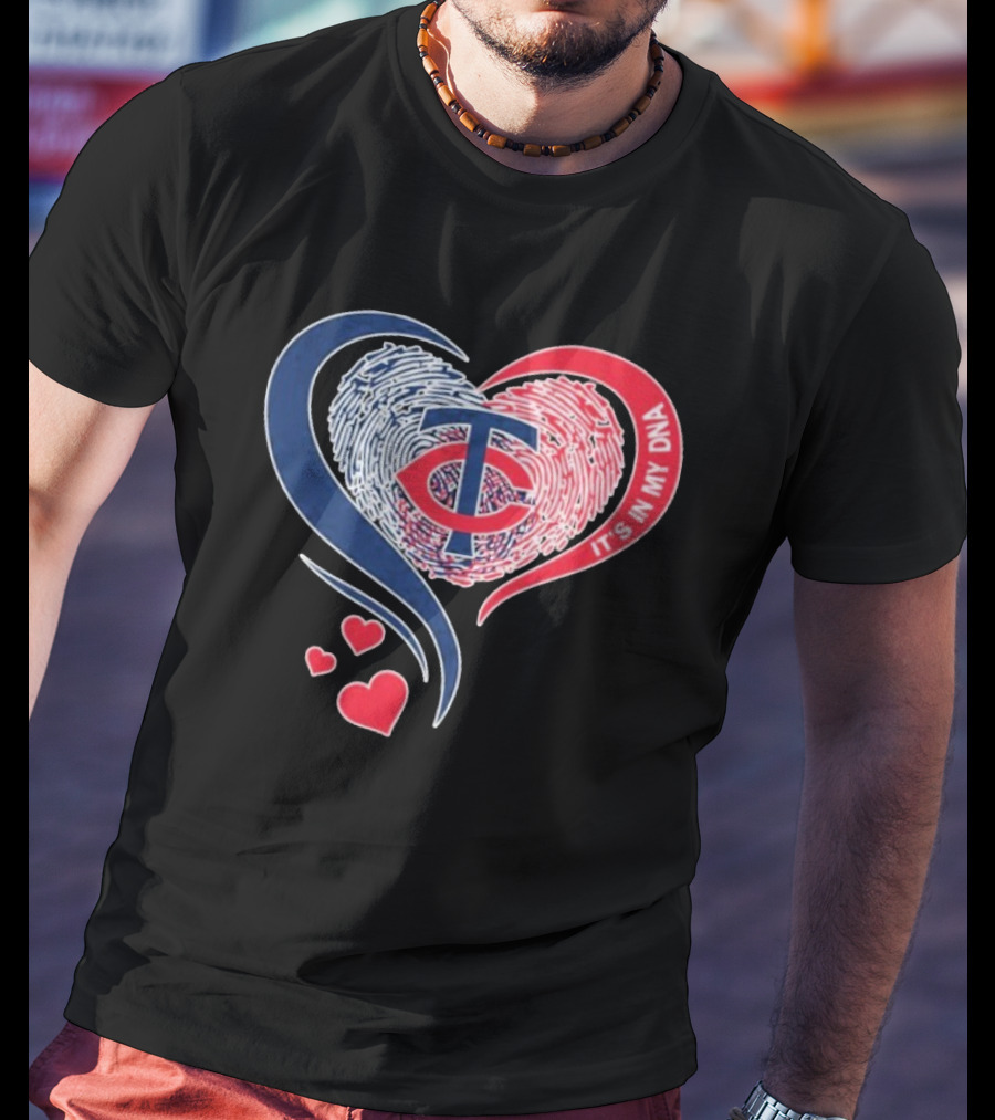 Minnesota Twins TC Logo It's In My DNA Heart Fingerprint Pattern T-Shirt