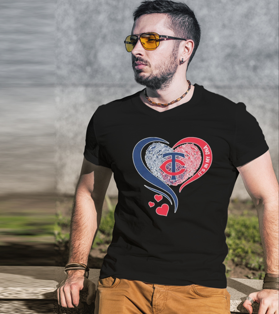 Minnesota Twins TC Logo It's In My DNA Heart Fingerprint Pattern T-Shirt