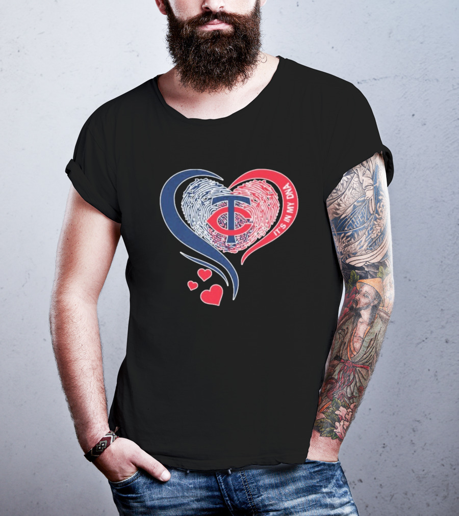 Minnesota Twins TC Logo It's In My DNA Heart Fingerprint Pattern T-Shirt