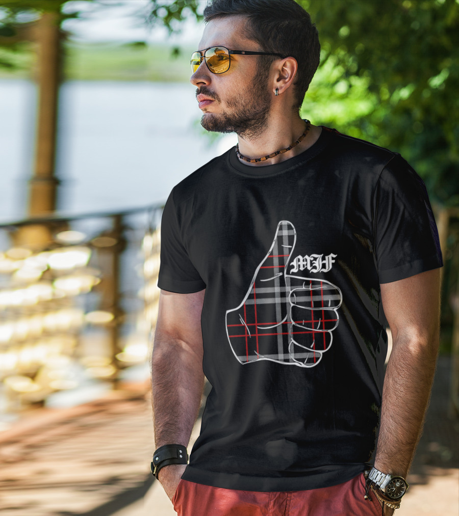 "MJF Thumbs Up Plaid Pattern" T-Shirt