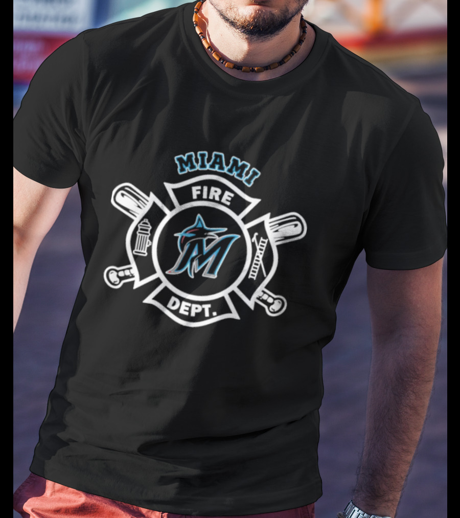 Miami Marlins Fire Dept Firefighters Maltese Cross Axe Hose T-Shirt