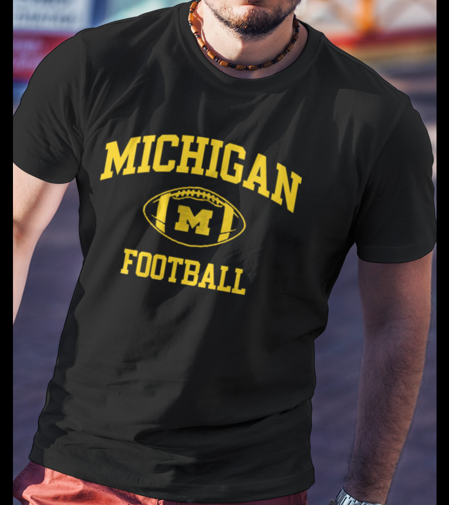 Michigan Wolverines Football Navy Classic Arched M Wordmark T-Shirt