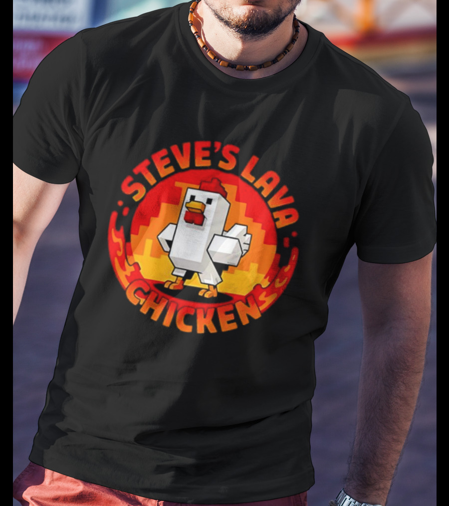 Steve's Lava Chicken Pixel Art Blocky Style T-Shirt