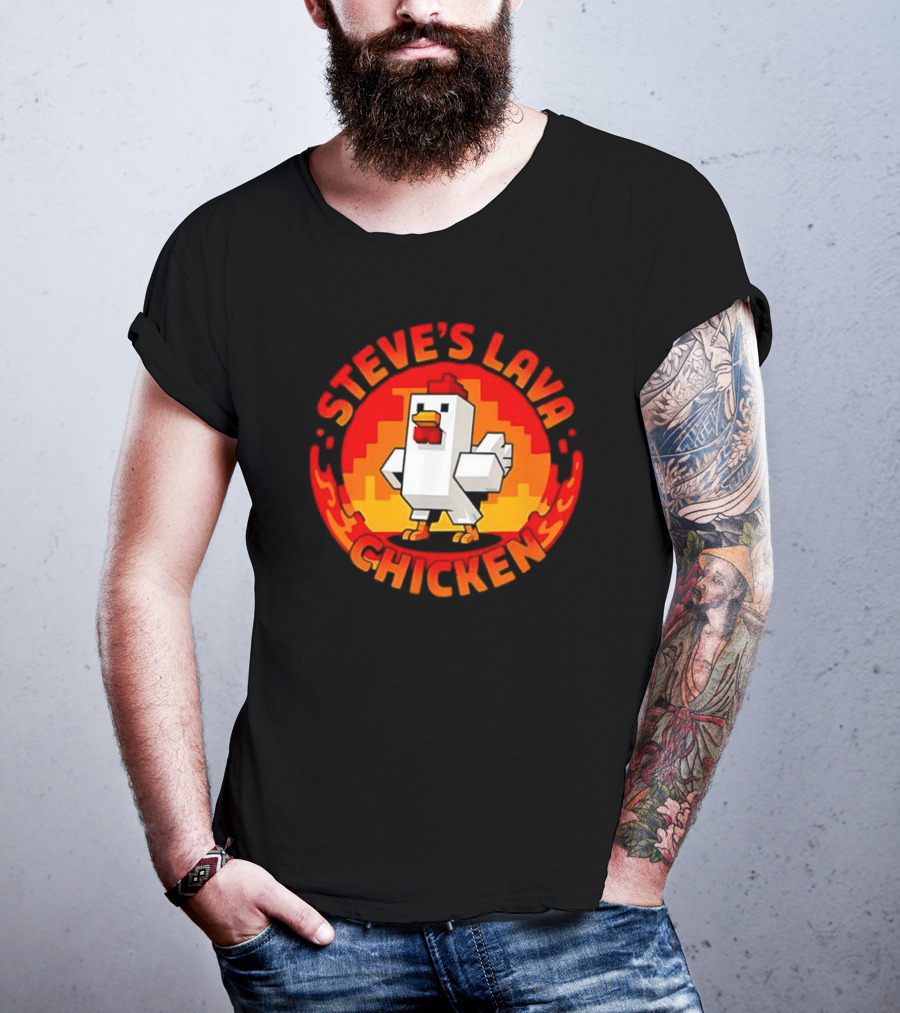Steve's Lava Chicken Pixel Art Blocky Style T-Shirt