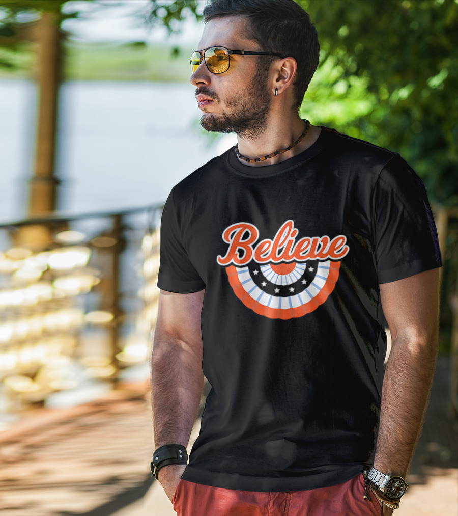 New York Mets Baseball Believe Stars With Patriotic Bunting T-Shirt