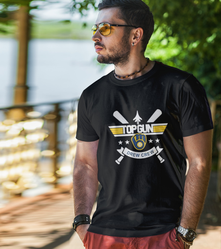 Milwaukee Brewers Top Gun Drew Crew Baseball Bat Glove Stars T-Shirt
