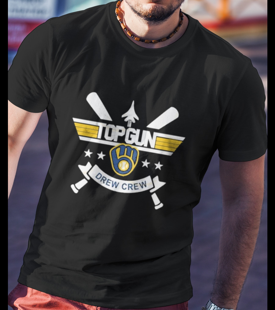 Milwaukee Brewers Top Gun Drew Crew Baseball Bat Glove Stars T-Shirt
