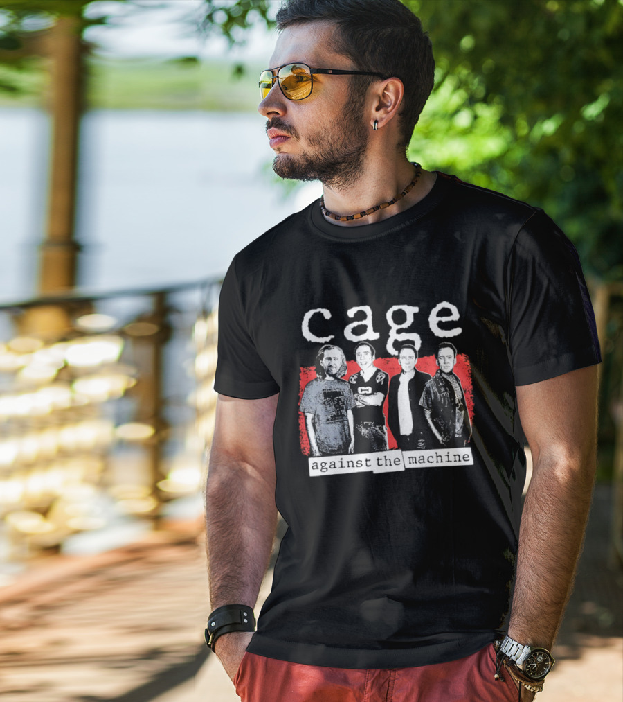 Cage Against The Machine Iconic Crew Band Members Textured Red Background T-Shirt