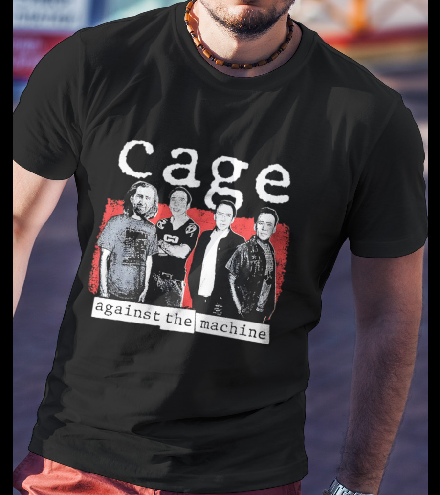Cage Against The Machine Iconic Crew Band Members Textured Red Background T-Shirt