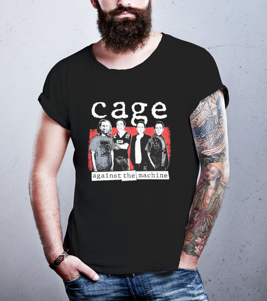 Cage Against The Machine Iconic Crew Band Members Textured Red Background T-Shirt