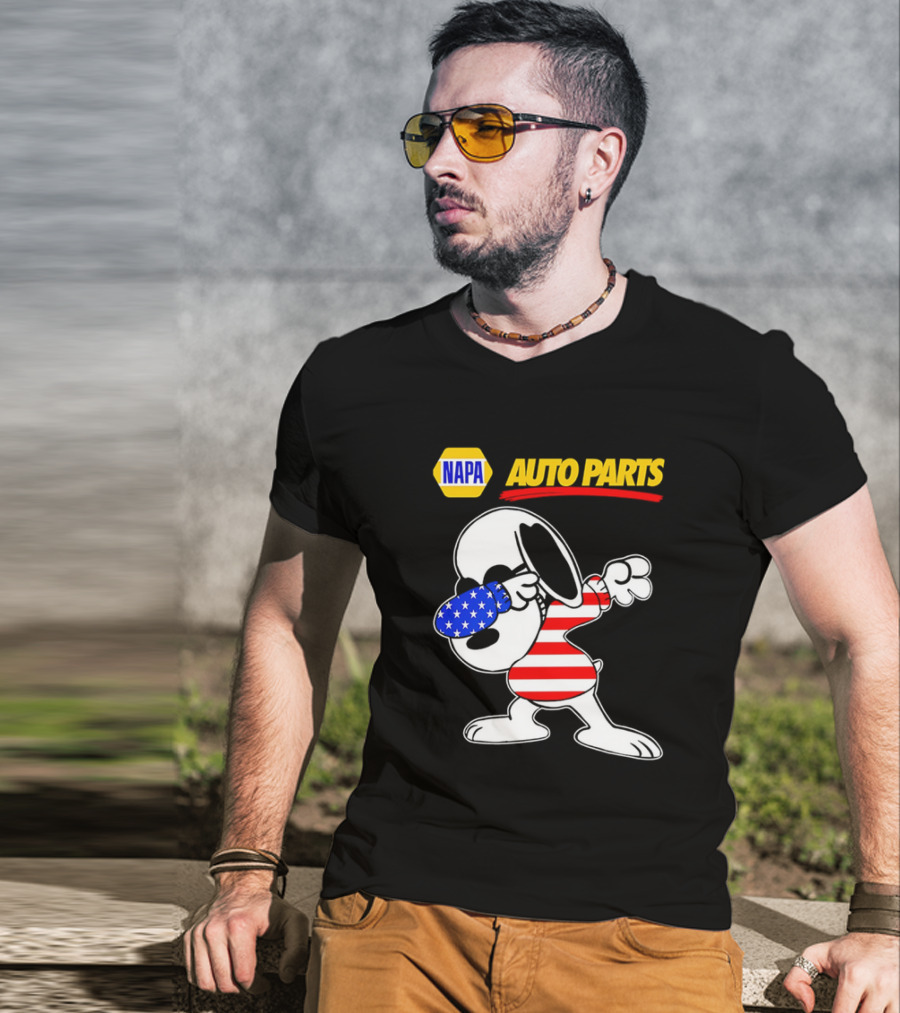 NAPA Auto Parts Snoopy Dabbing USA Flag Character T-Shirt