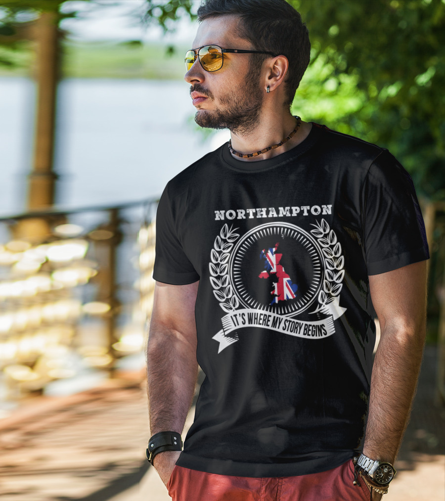 Northampton It's Where My Story Begins UK Map And Union Jack Emblem T-Shirt