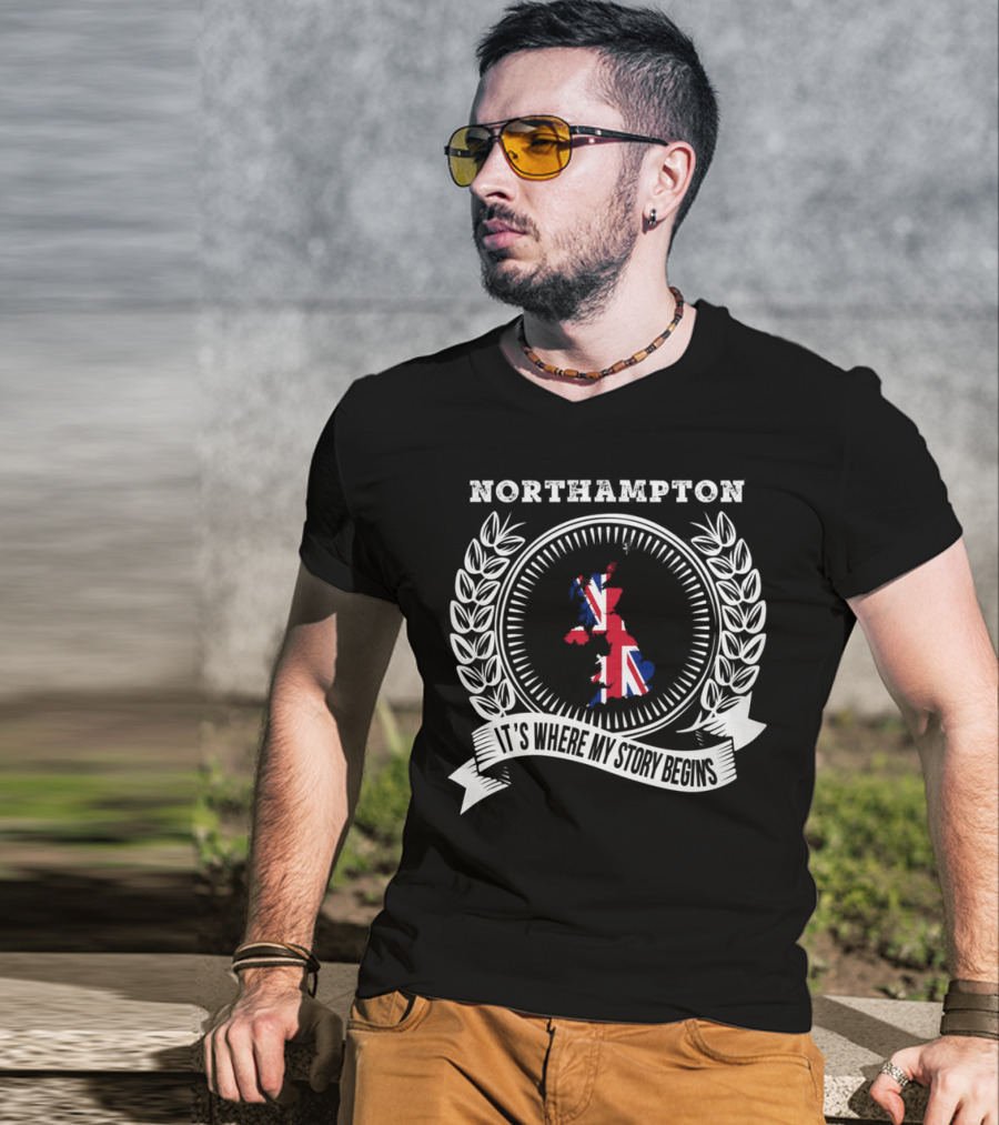 Northampton It's Where My Story Begins UK Map And Union Jack Emblem T-Shirt