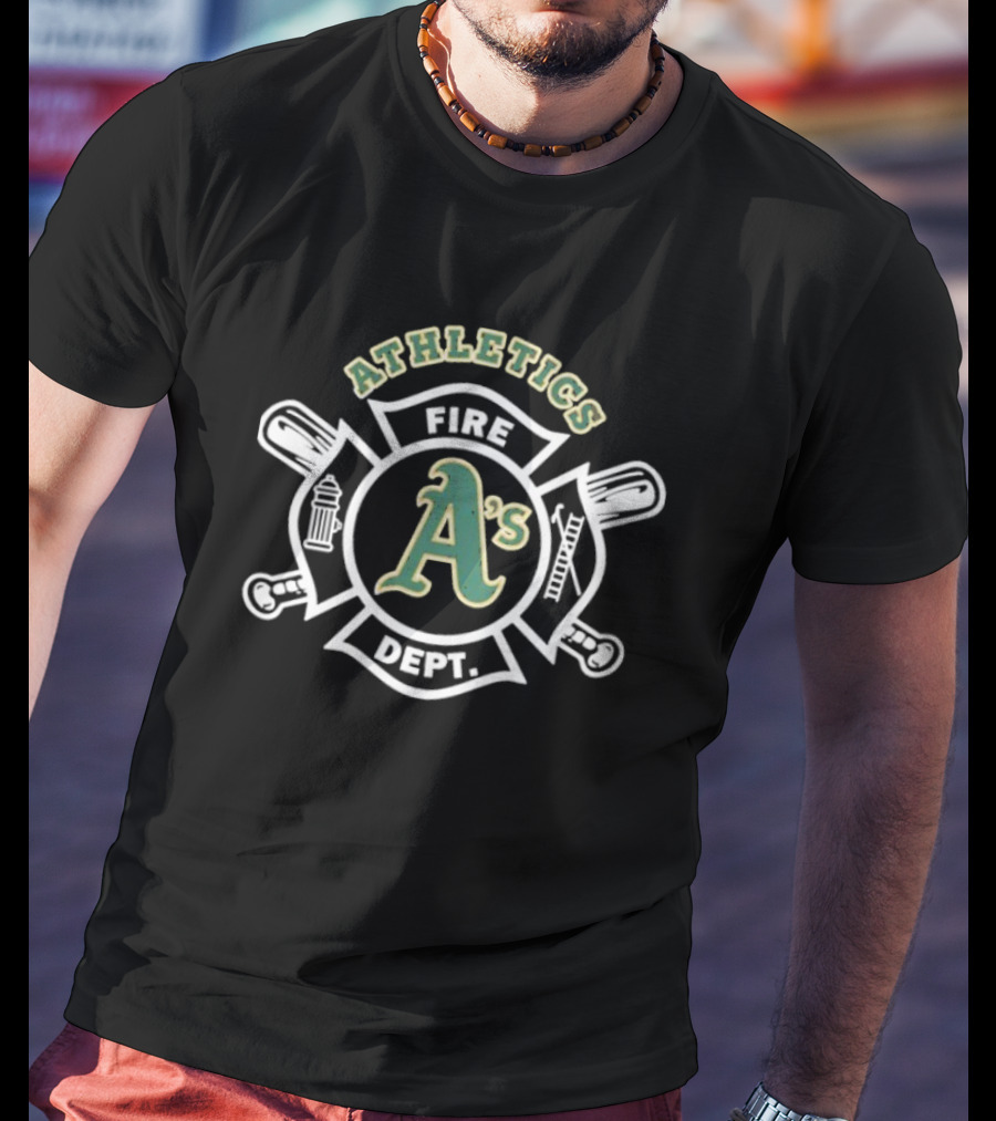 Oakland Athletics A's Fire Dept Firefighters Maltese Cross Design T-Shirt