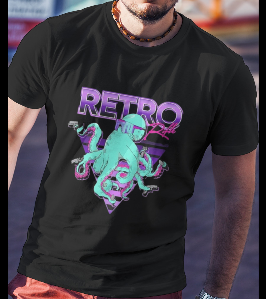 Retro Rifle Octoglock Neon Octopus With Guns And Sunglasses T-Shirt