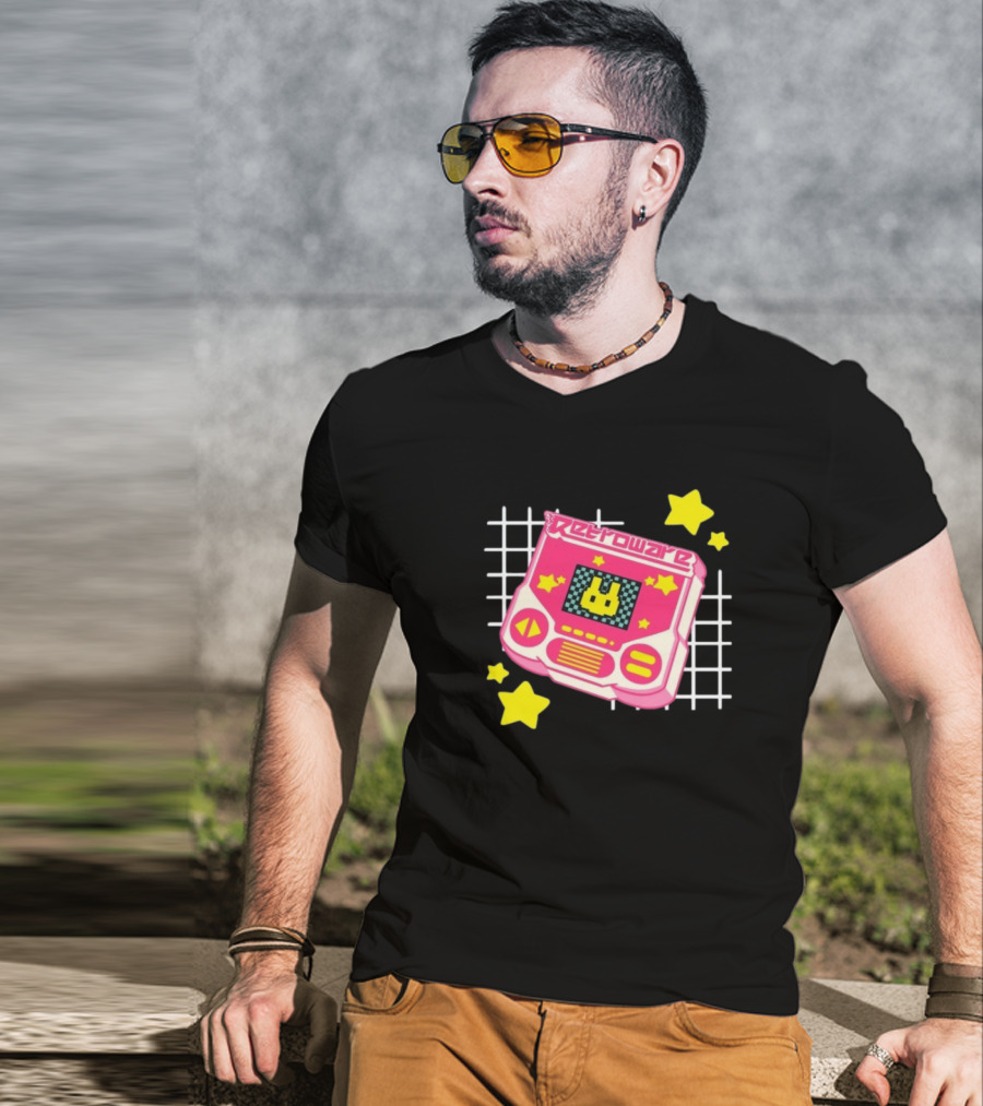 RetroWare Handheld Pink Star Arcade Pixel Bunny Game Typography T-Shirt