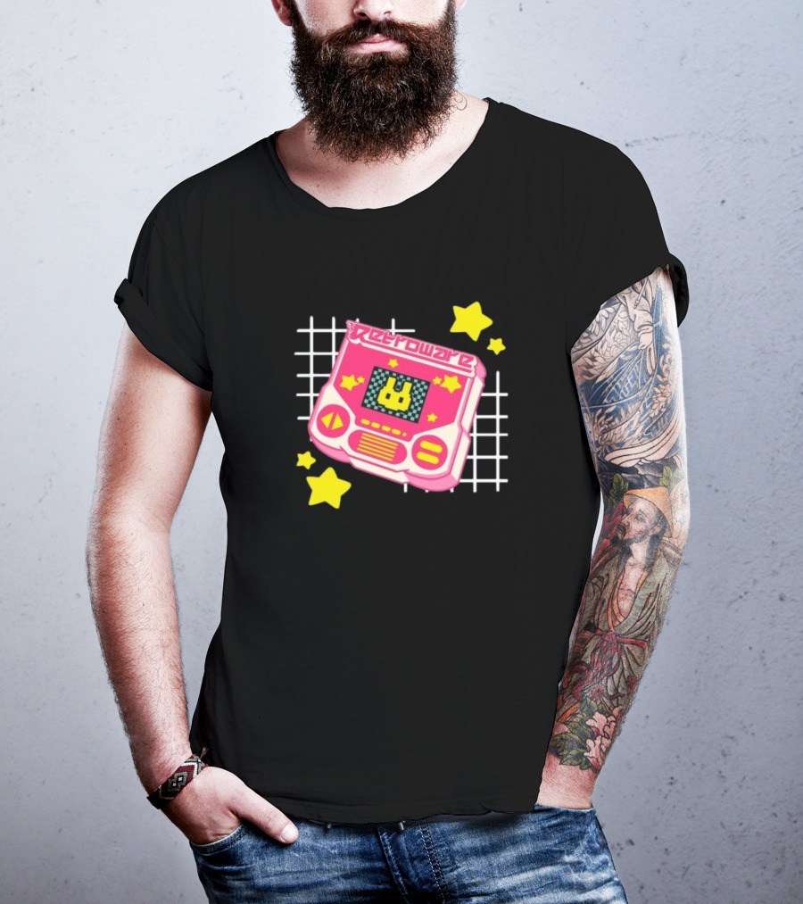 RetroWare Handheld Pink Star Arcade Pixel Bunny Game Typography T-Shirt