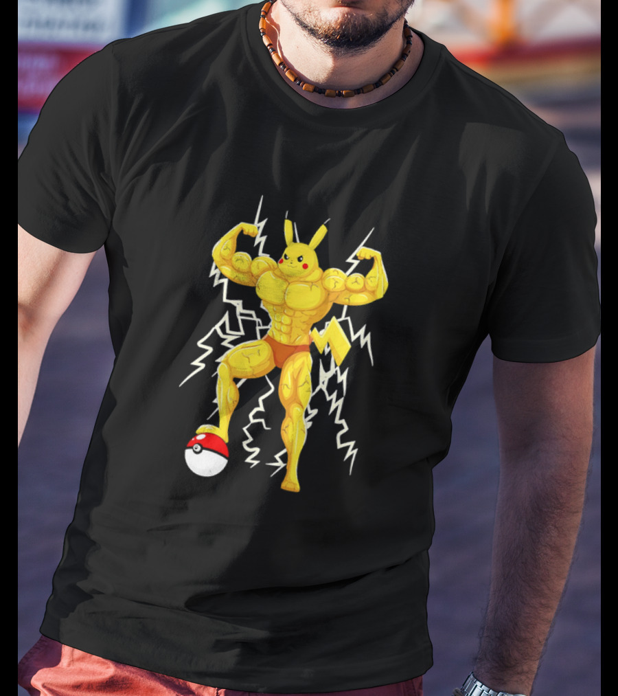 Muscled Pikachu Pumpachu With Lightning And Poké Ball T-Shirt