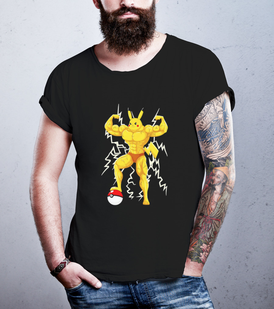 Muscled Pikachu Pumpachu With Lightning And Poké Ball T-Shirt