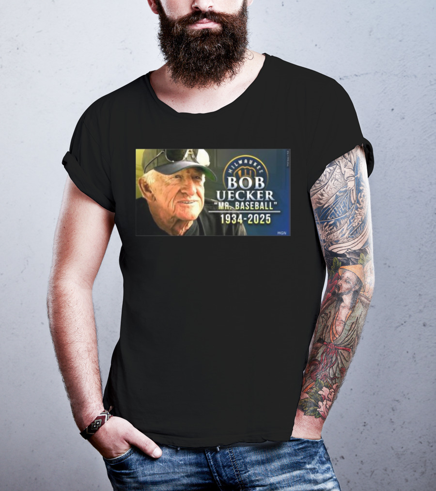 Milwaukee Brewers Bob Uecker Mr. Baseball 1934-2025 Tribute T-Shirt