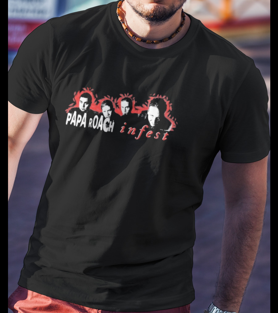 Papa Roach Infest Album Cover Art Faces Red And White T-Shirt