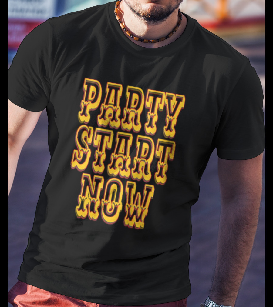 PARTY START NOW Bold Yellow Red Vintage Style T-Shirt