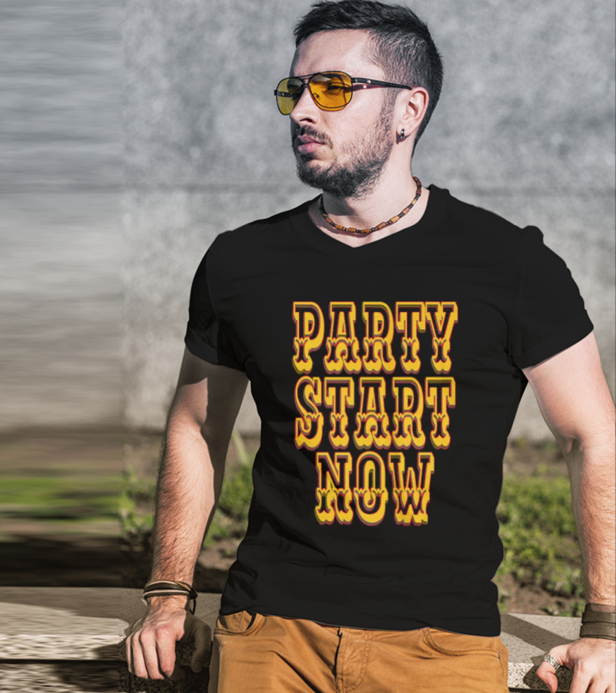 PARTY START NOW Bold Yellow Red Vintage Style T-Shirt