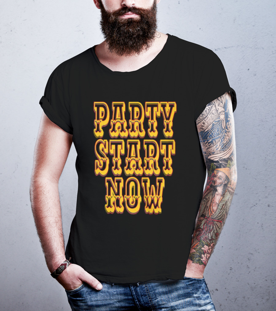 PARTY START NOW Bold Yellow Red Vintage Style T-Shirt