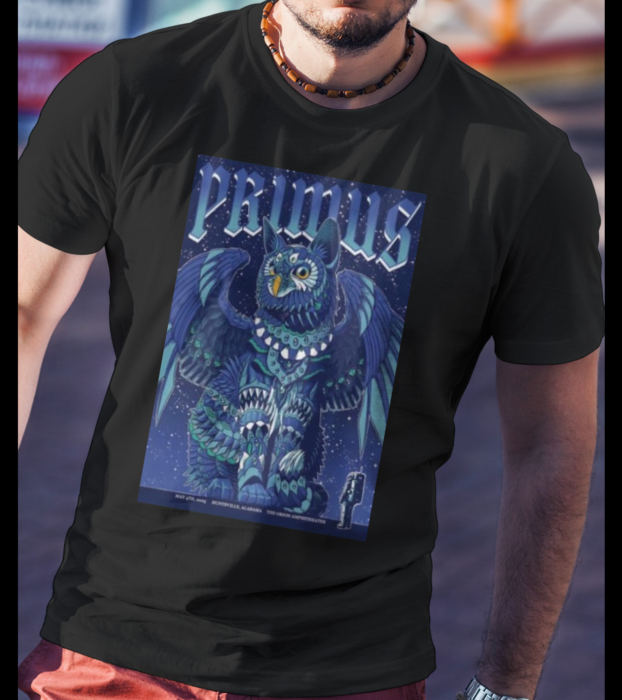 PRIMUS May 4 2025 Huntsville Alabama The Orion Amphitheater Owl Art T-Shirt