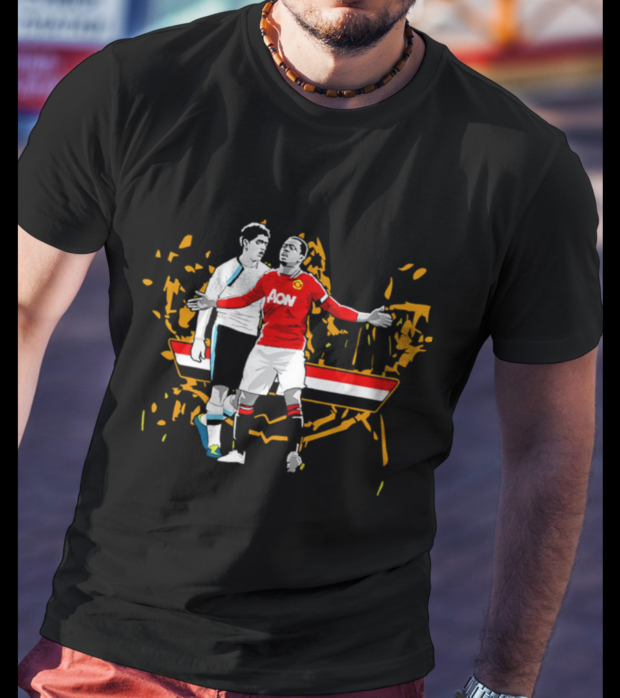 Patrice Evra Luis Suarez Caricature Cartoon AON Red And White Stripes T-Shirt