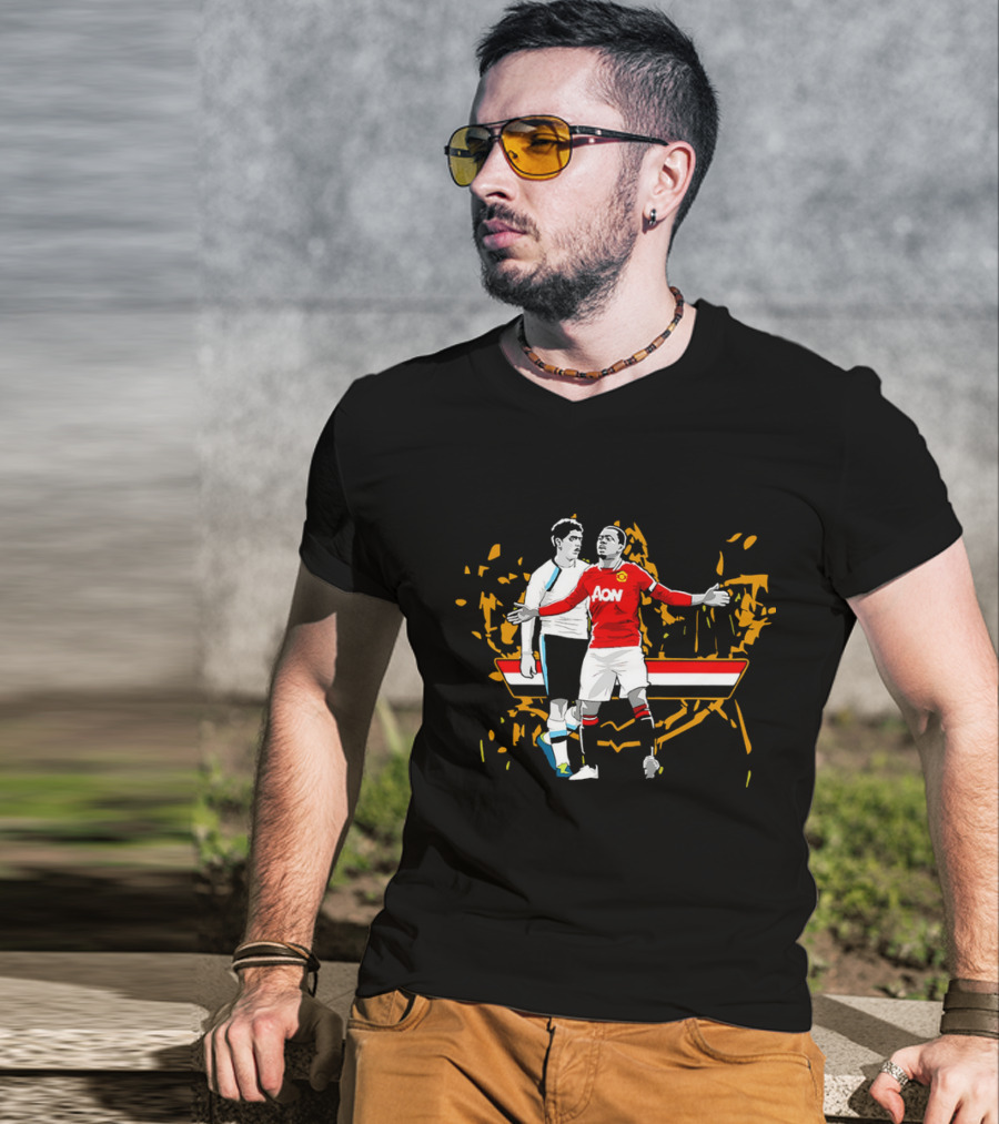 Patrice Evra Luis Suarez Caricature Cartoon AON Red And White Stripes T-Shirt