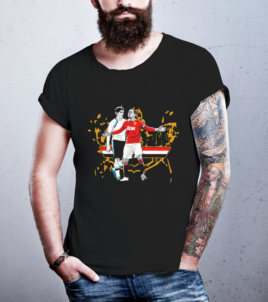Patrice Evra Luis Suarez Caricature Cartoon AON Red And White Stripes T-Shirt