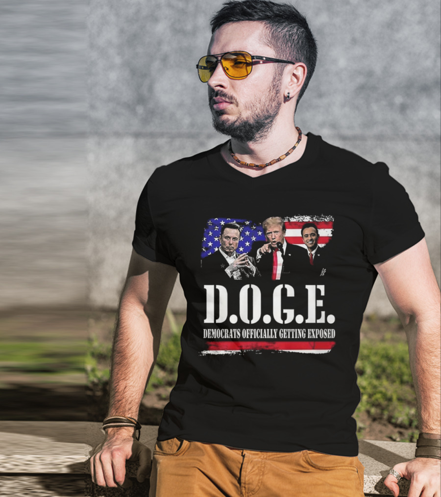 Patriot Pride Mens D.O.G.E Team Democrats Officially Getting Exposed USA Flag Icons T-Shirt