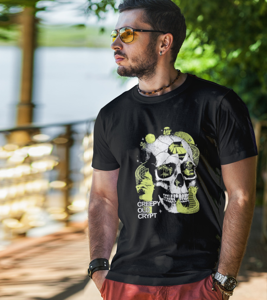 Rocco Botte Creepy Old Crypt Skull Neon Aesthetic T-Shirt
