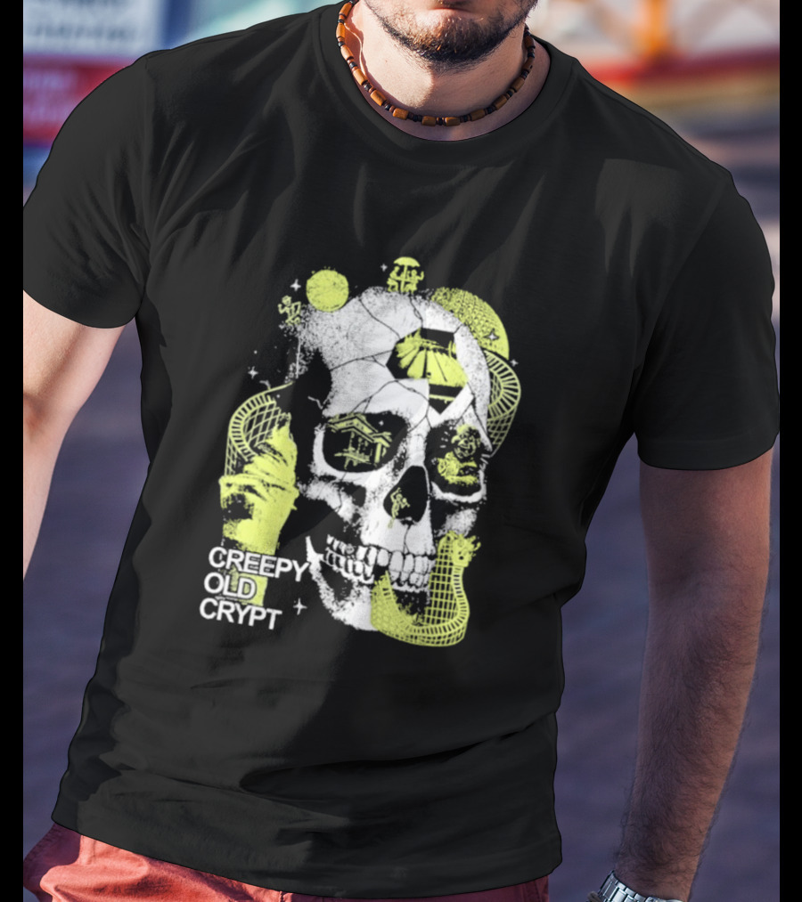 Rocco Botte Creepy Old Crypt Skull Neon Aesthetic T-Shirt
