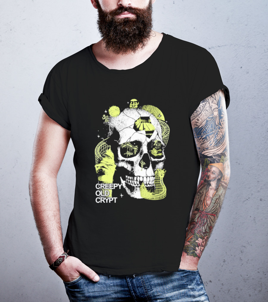 Rocco Botte Creepy Old Crypt Skull Neon Aesthetic T-Shirt