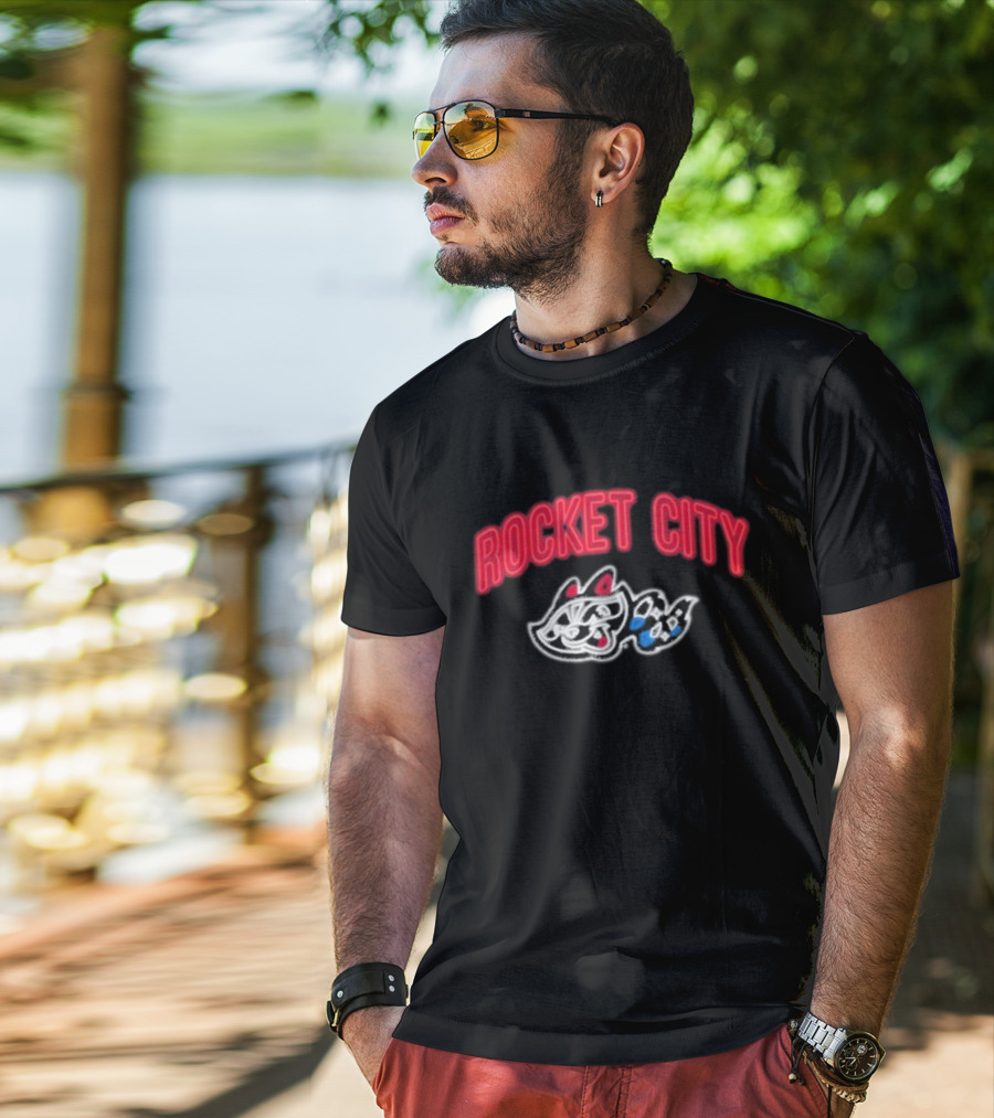 Rocket City Trash Pandas Neon Logo And Mascot T-Shirt