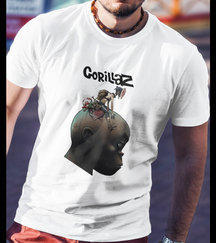 Gorillaz Character Sitting On Head Star Symbol T-Shirt